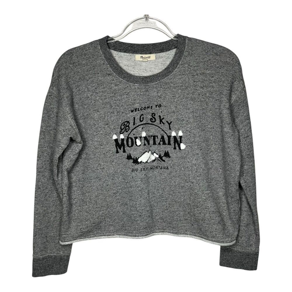 Madewell Sweatshirt Womens Small Cut Off Big Sky Mountain Gray Crew Neck Boho‎